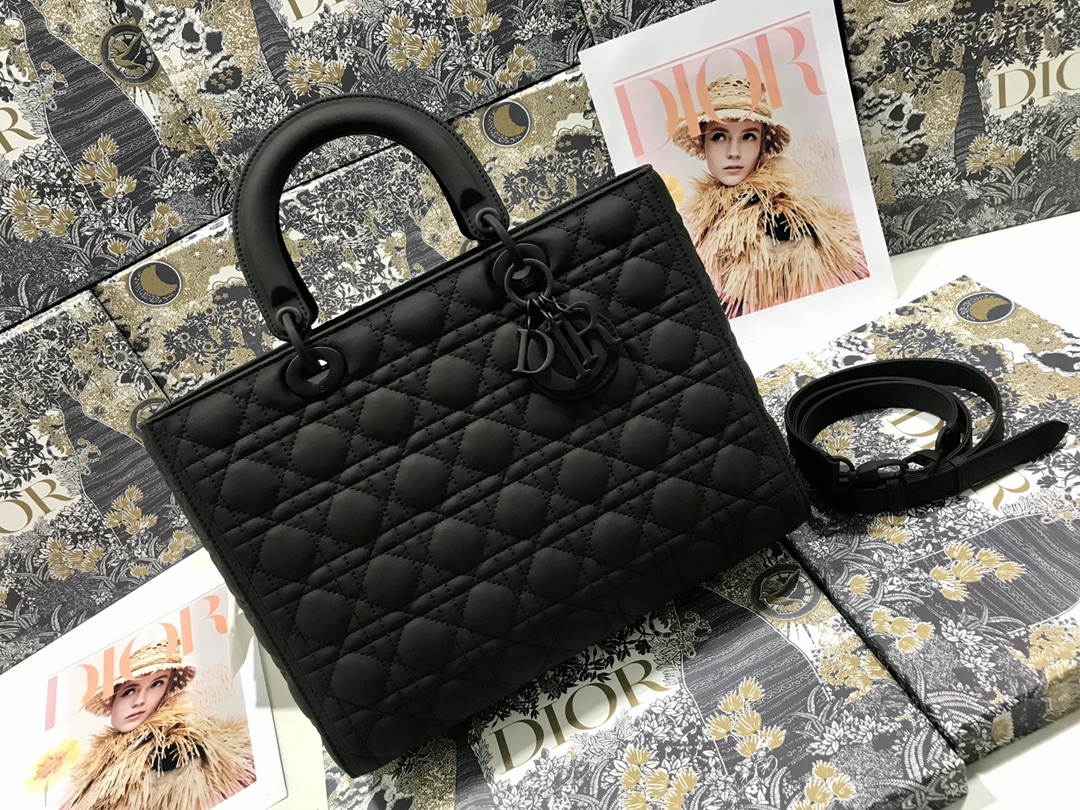 Large Lady Dior Bag Black Ultramatte Cannage Calfskin